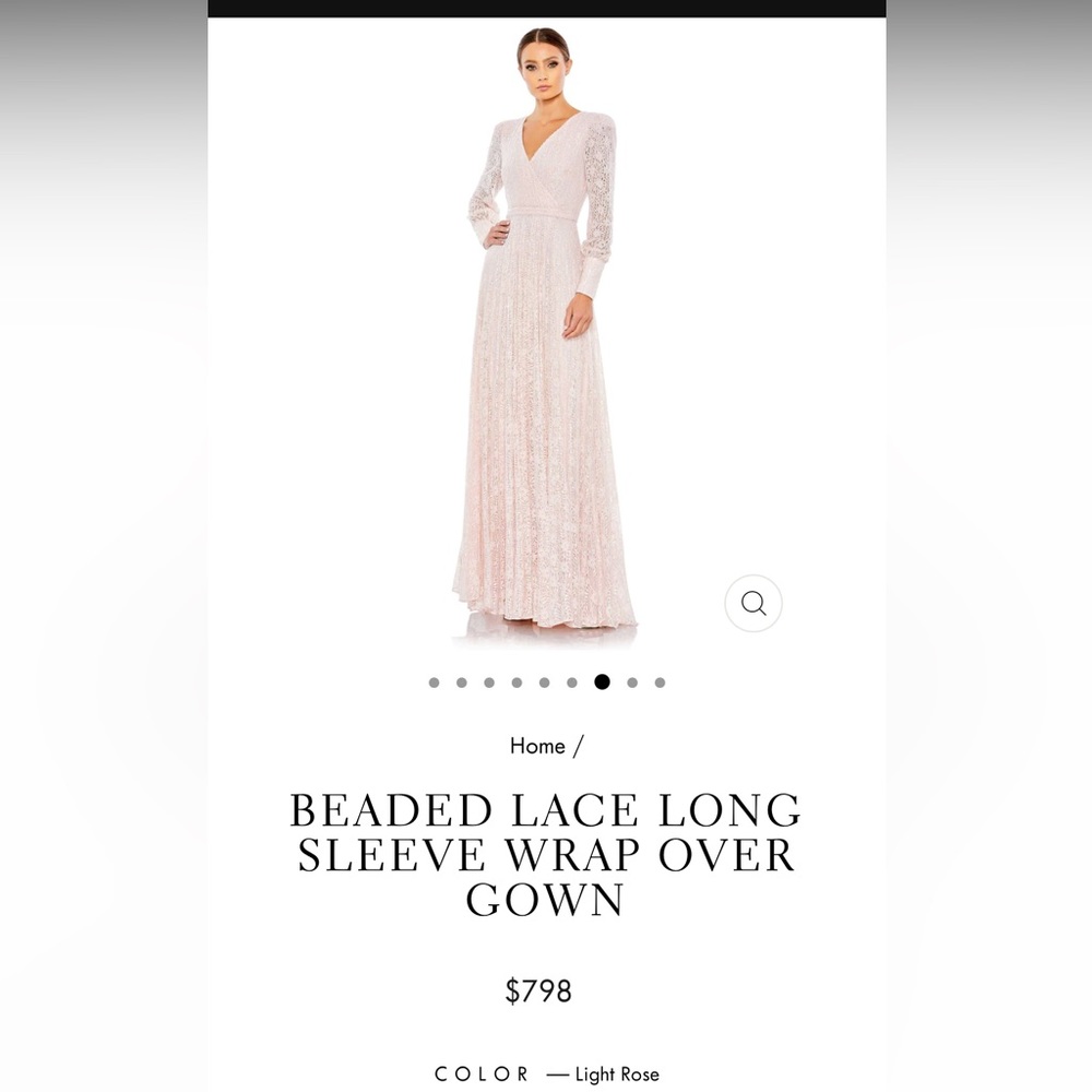 Mac Duggal Light Rose Beaded Lace Long Sleeve Gown
